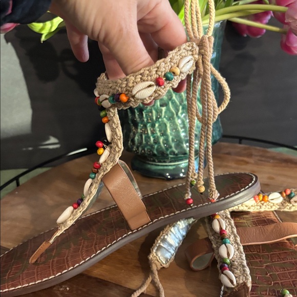 NWOT Sam Edelman Beaded Brown Thong Sandals Leather Size 10 - Picture 6 of 7